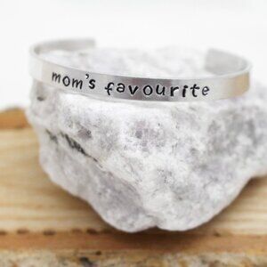 Mom's Favourite - Hand Stamped Anodized Aluminum Bangle - Adjustable
